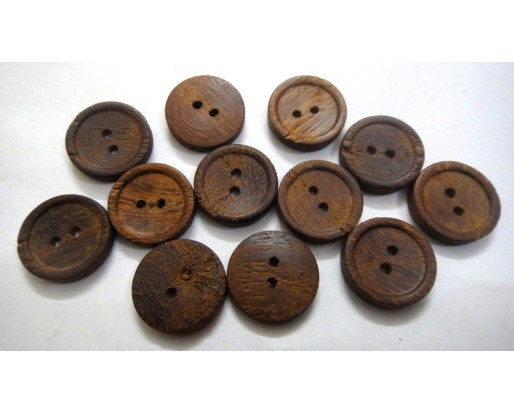 MR. DARK WOOD - 2 Hole Wood Wooden Button - Sewing Scrapbook DIY - 17.5 mm (11/16th") - Size Ligne 28